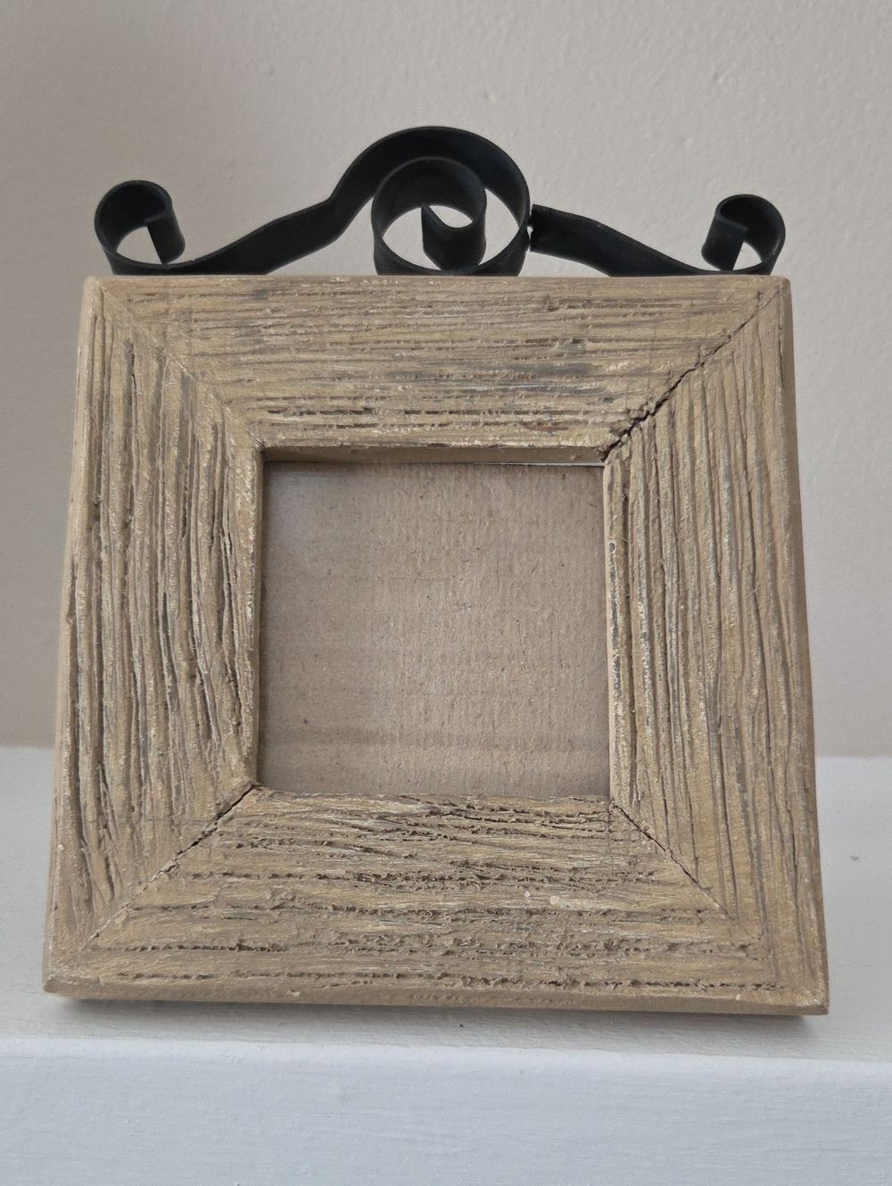 Rustic Wooden Photo Frame with Black Scroll